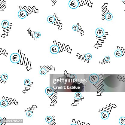 Euro rate decrease. Seamless pattern. Line icons on white background Euro rate decrease. Seamless pattern. Line icons on white background