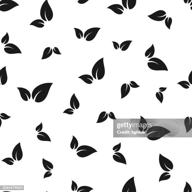 tea leaf. seamless pattern. icons on white background - tea leaf stock illustrations