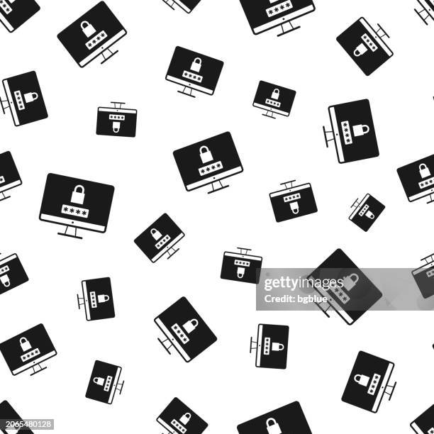 desktop computer with password. seamless pattern. icons on white background - key duplication stock illustrations