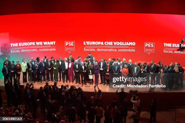 Italian Democratic Party leader Elly Schlein on stage with European Commissioner for Labor and Social Rights, PES Common Candidate nominee Nicolas...