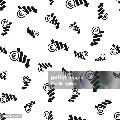 Euro rate decrease. Seamless pattern. Icons on white background Euro rate decrease. Seamless pattern. Icons on white background