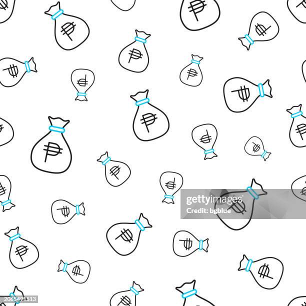 money bag with peso sign. seamless pattern. line icons on white background - handbag vector stock illustrations