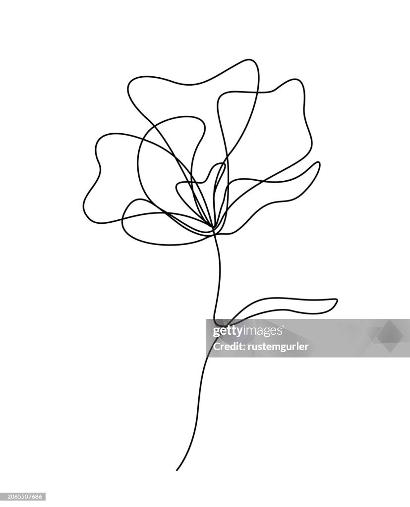 Flower drawing mono line. Continuous line icon on white background.