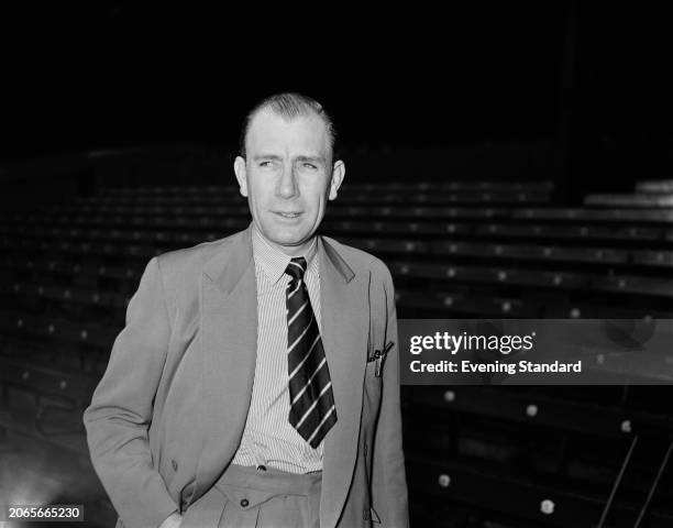 Les McDowell , manager of Manchester City FC, pictured at Maine Road Stadium in Manchester, May 1st 1955. City are training ahead of their FA Cup...