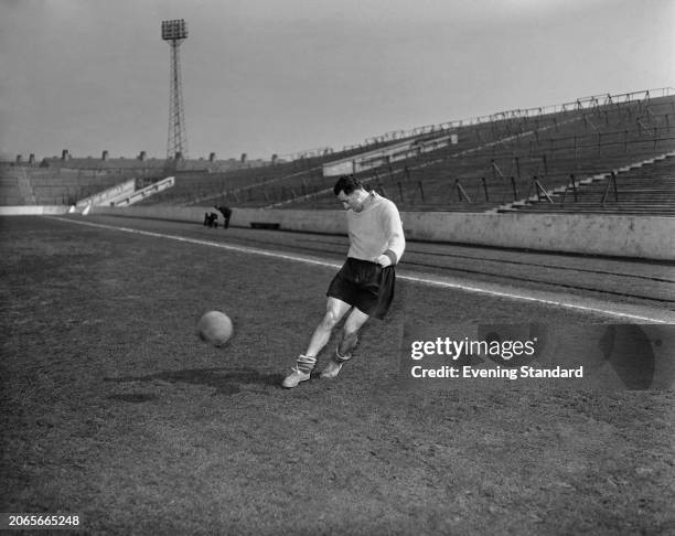 Welsh footballer Roy Paul , captain of Manchester City FC, during a training session at Maine Road Stadium in Manchester, May 1st 1955. City are...