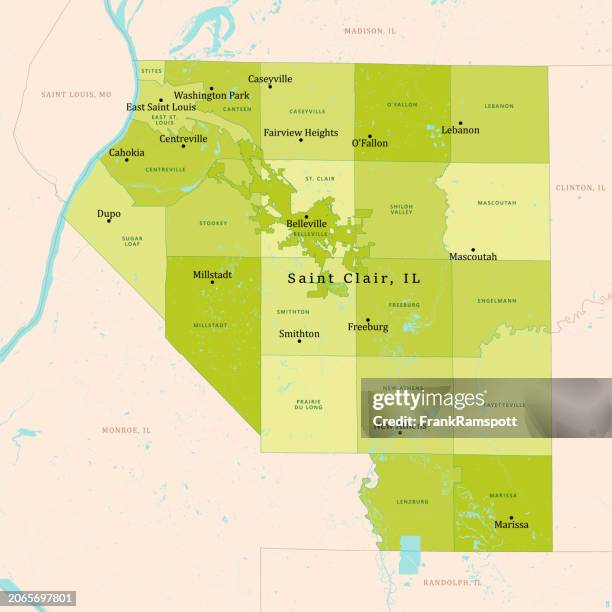 il saint clair county vector map green - cahokia stock illustrations