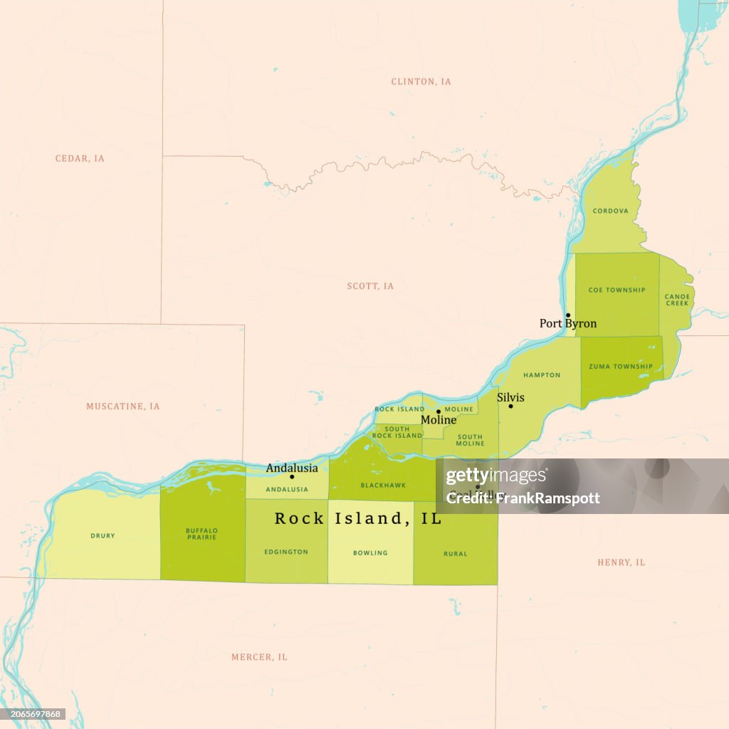 IL Rock Island County Vector Map Green
