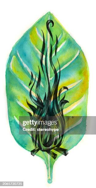 fire on leaf - forest fire stock illustrations