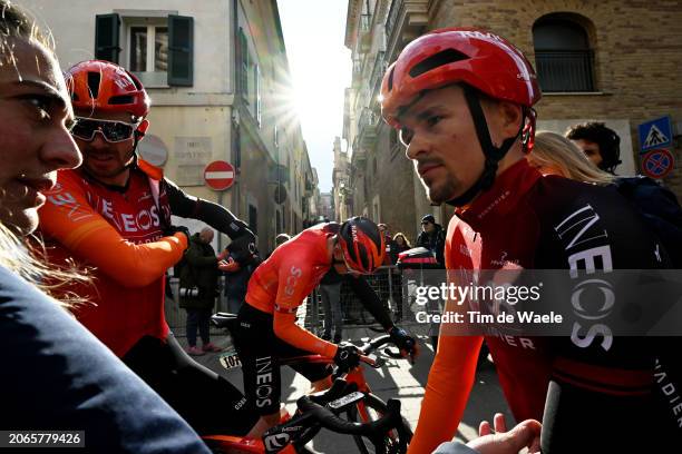 Luke Rowe of Great Britain and Thomas Pidcock of Great Britain and Team INEOS Grenadiers react after the the 59th Tirreno-Adriatico 2024, Stage 4 a...