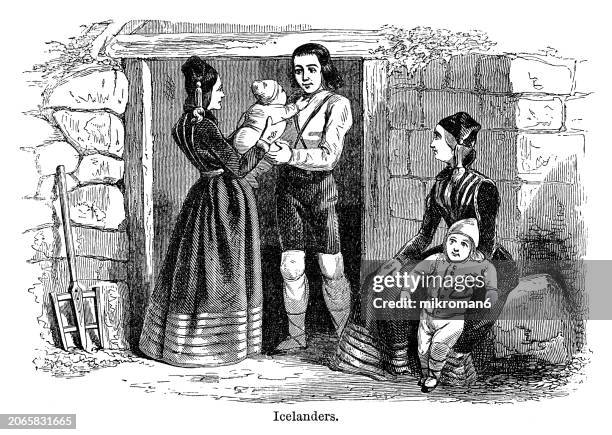 old engraved illustration of nordic culture, icelanders - fashion stock illustrations stock pictures, royalty-free photos & images