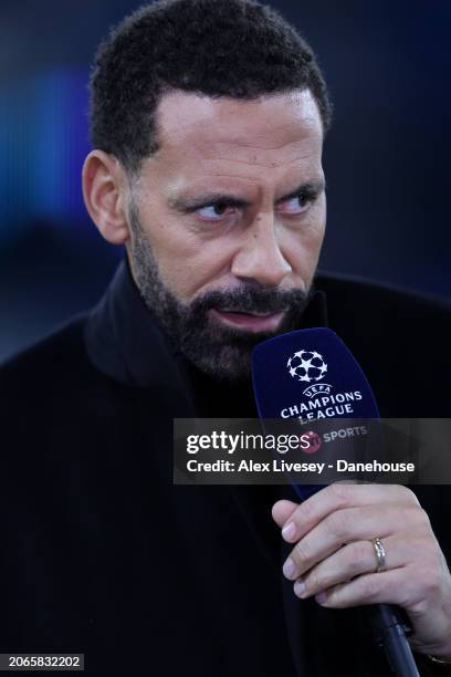 Rio Ferdinand, presenter for TNT Sports prior to the UEFA Champions League 2023/24 round of 16 second leg match between Manchester City and F.C....