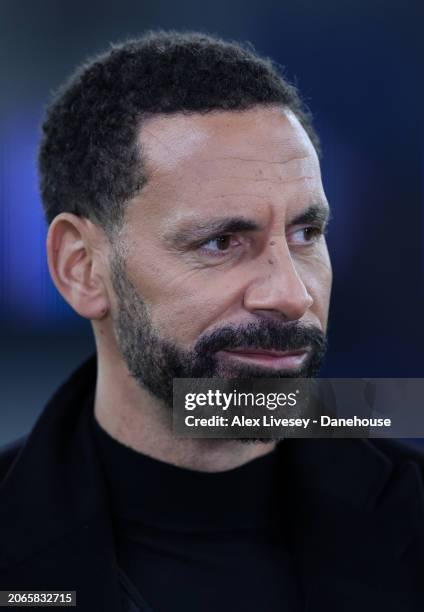 Rio Ferdinand, presenter for TNT Sports prior to the UEFA Champions League 2023/24 round of 16 second leg match between Manchester City and F.C....