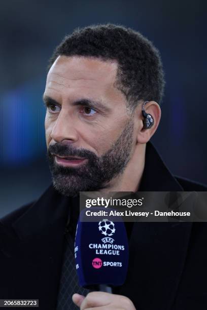 Rio Ferdinand, presenter for TNT Sports prior to the UEFA Champions League 2023/24 round of 16 second leg match between Manchester City and F.C....