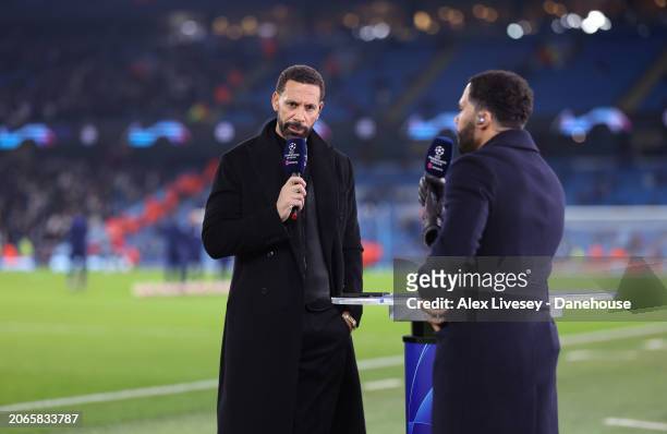 Rio Ferdinand, presenter for TNT Sports prior to the UEFA Champions League 2023/24 round of 16 second leg match between Manchester City and F.C....