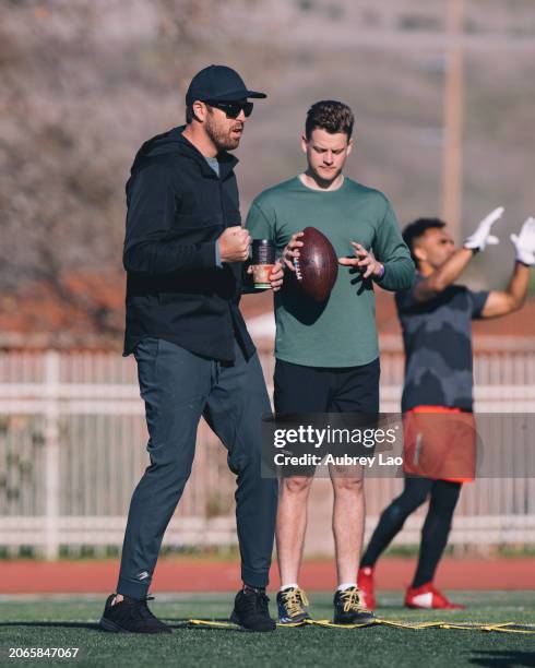 Quarterback Joe Burrow goes through drills during Jordan Palmers off-season NFL Draft Prep in a park on February 13, 2020 in Orange County, CA.