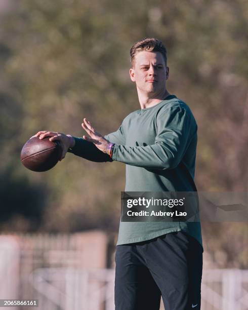 Quarterback Joe Burrow goes through drills during Jordan Palmers off-season NFL Draft Prep in a park on February 13, 2020 in Orange County, CA.