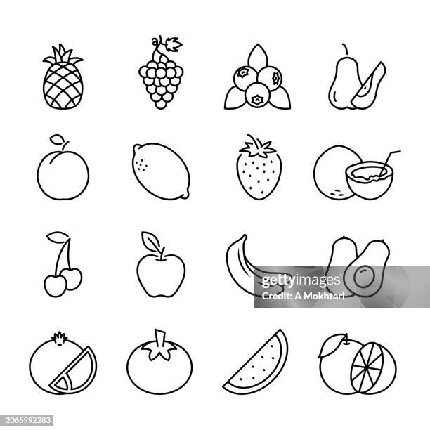 fruit line icons set. - apple logo stock illustrations