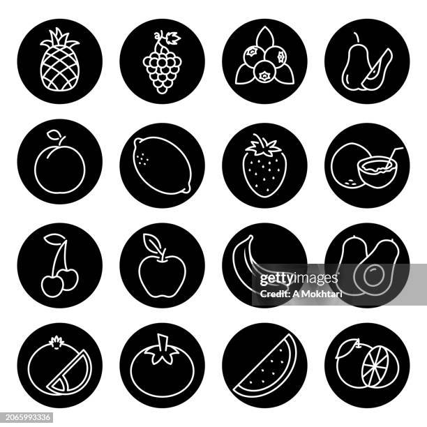 fruit icons set. - black cherry stock illustrations