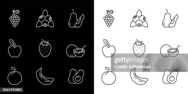fruit icons set. - apple black background stock illustrations