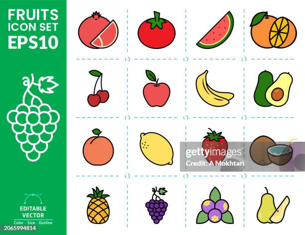 set of icons and illustration of fruits. - apple logo stock illustrations