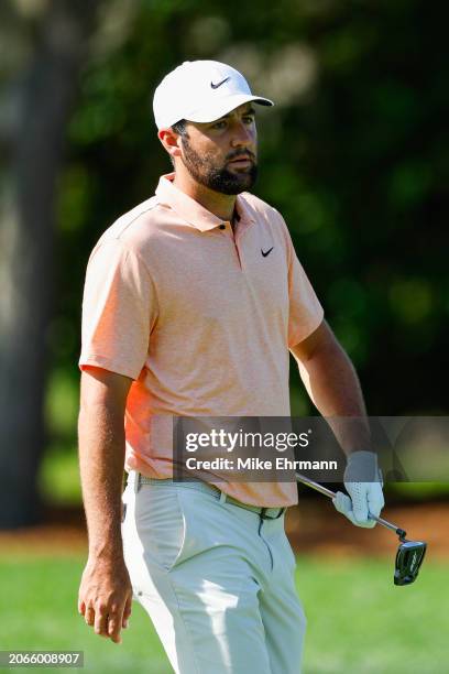 Scottie Scheffler of the United States walks the first hole during the first round of the Arnold Palmer Invitational presented by Mastercard at...