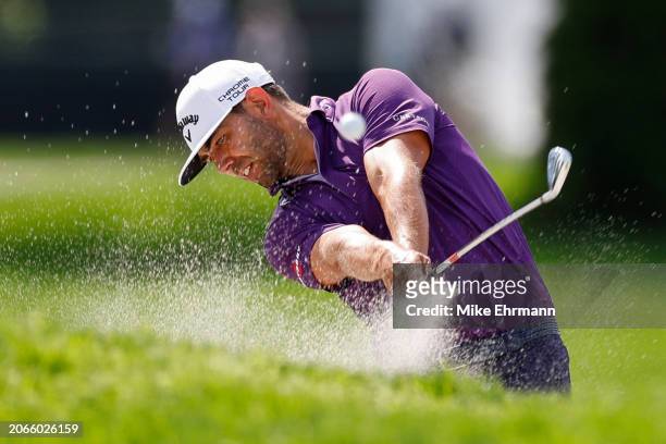 Erik van Rooyen of South Africa hits out of a fairway bunker on the first hole during the first round of the Arnold Palmer Invitational presented by...