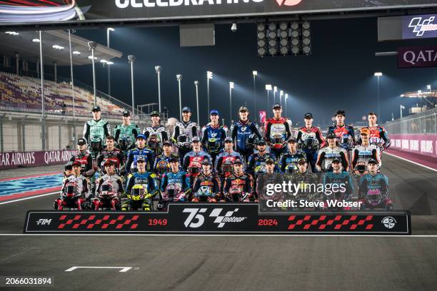 Moto2 riders on the grid during the photo shooting ahead of the MotoGP Qatar Airways Grand Prix of Qatar at Losail Circuit on March 07, 2024 in Doha,...