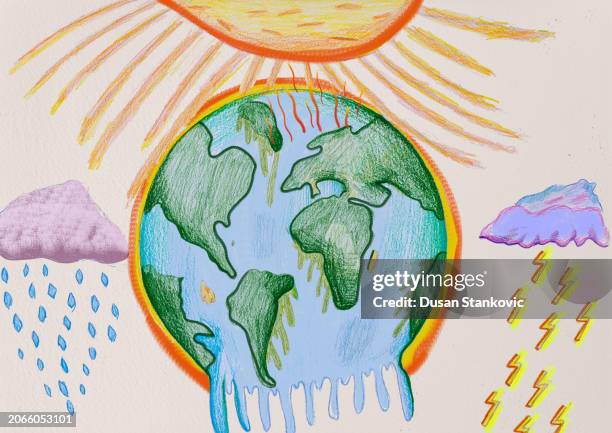 how a child sees earth day - symbolic interaction drawing stock illustrations
