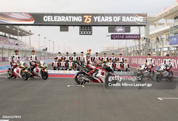 The Idemitsu Family - LCR Honda, Honda Team Asia Moto3™& Moto2™ and Idemitsu Asia Talent Cup riders pose on track during the official photo of the...