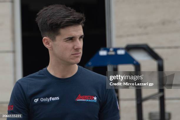 Marcos Ramirez of Spain and OnlyFans American Racing Team looks on and walks in paddock during the MotoGP Of Qatar - Previews at Losail Circuit on...