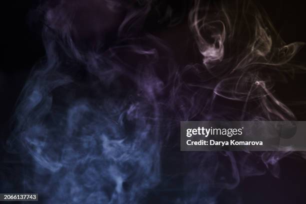 blue, purple cigar smoke on a black background. layout for your design or background with copy space. - cigar texture stock pictures, royalty-free photos & images