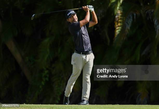 Satoshi Kodaira of Japan plays his shot from the fourth tee during the first round of the Puerto Rico Open at Grand Reserve Golf Club on March 07,...