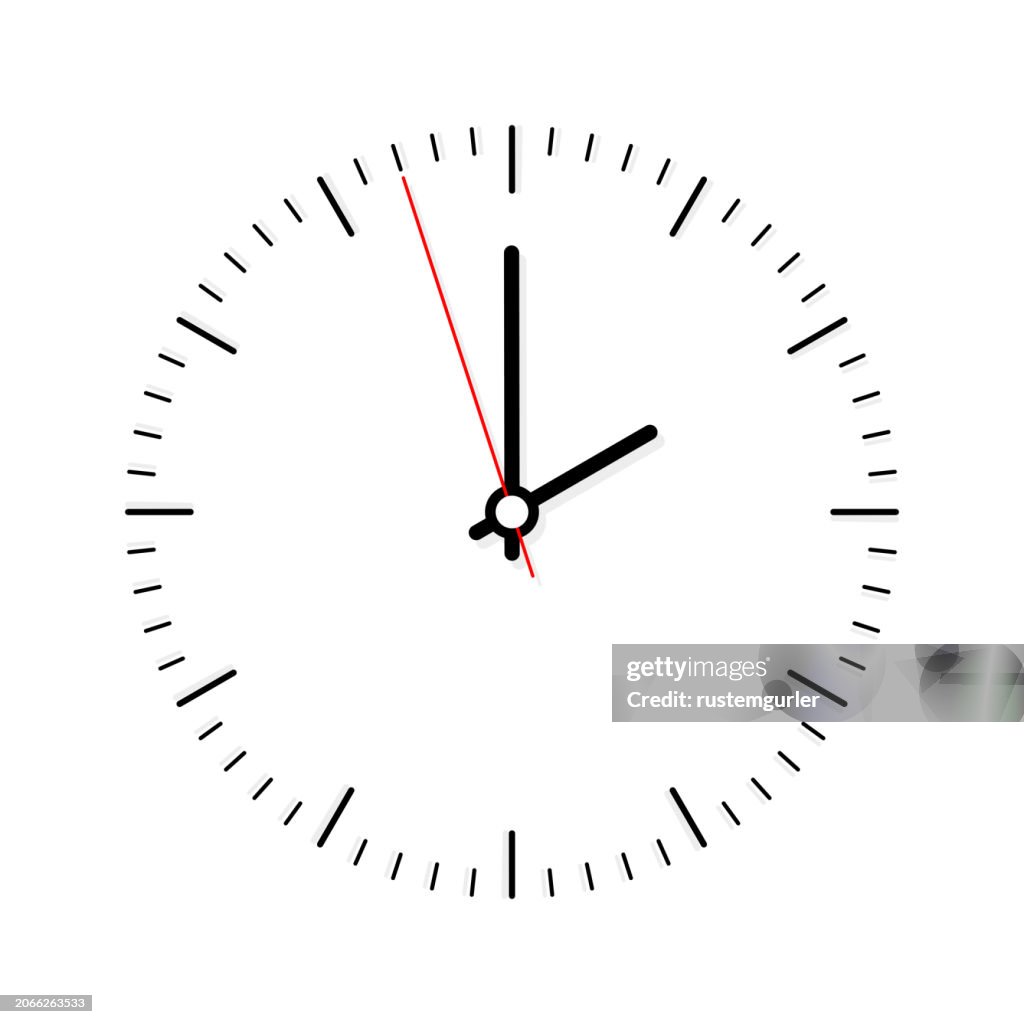 Klassisches Uhrsymbol mit 02:00 oder 14:00 Uhr auf weißem Hintergrund