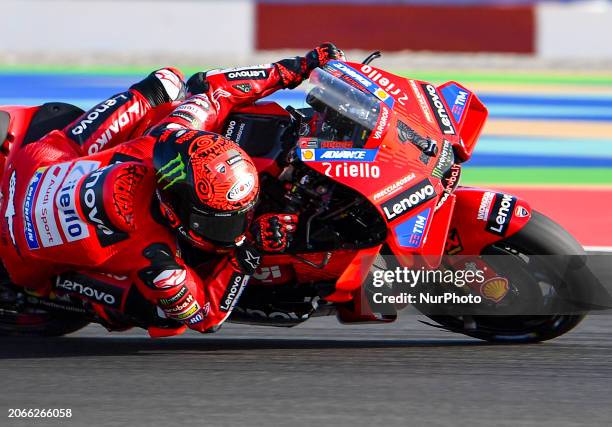 Italian MotoGP rider Francesco Bagnaia of the Ducati Lenovo Team is warming up for the Qatar Airways Motorcycle Grand Prix of Qatar at the Losail...