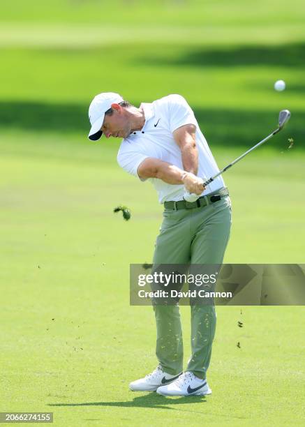 Rory McIlroy of Northern Ireland plays his second shot on the first hole during the first round of the Arnold Palmer Invitational presented by...