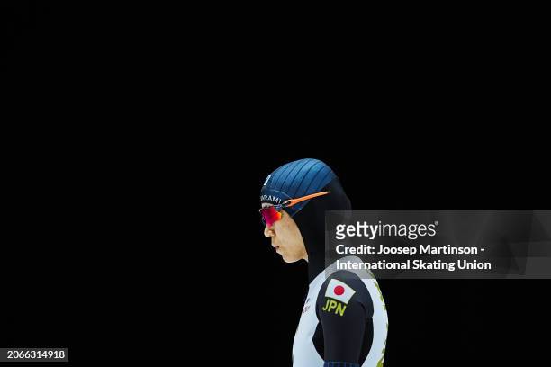 Miho Takagi of Japan prepares in the Women's Sprint 1st 500m at Max Aicher Arena on March 07, 2024 in Inzell, Germany.