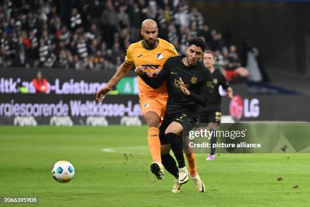 March 2024, Hesse, Frankfurt/Main: Soccer: Bundesliga, Eintracht Frankfurt - TSG 1899 Hoffenheim, matchday 25, at Deutsche Bank Park. Hoffenheim's...