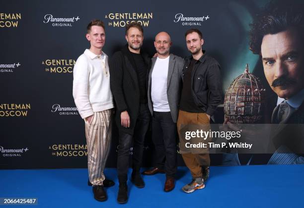 Tom Harper, Federico Jusid, Johnny Harris and Jack Sugden attend an exclusive screening of "A Gentleman in Moscow" at The Ham Yard Hotel on March 07,...