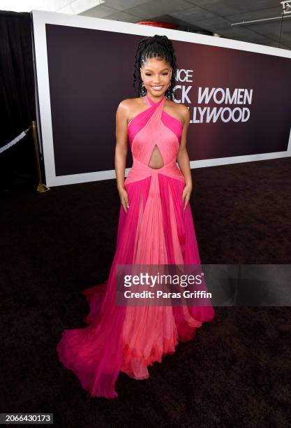 Halle Bailey attends the 2024 ESSENCE Black Women In Hollywood Awards Ceremony at Academy Museum of Motion Pictures on March 07, 2024 in Los Angeles,...