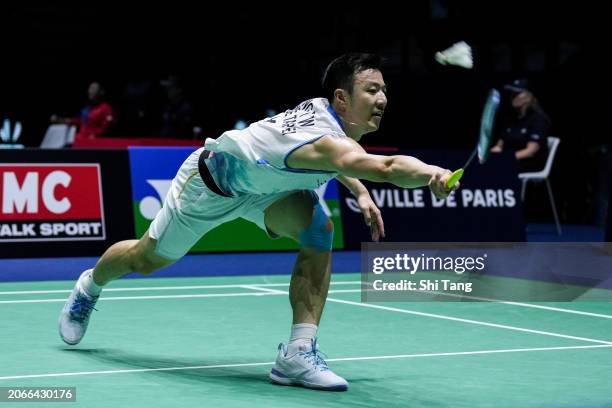 Wang Tzu Wei of Chinese Taipei competes in the Men's Singles Second Round match against Viktor Axelsen of Denmark during day three of the Yonex...