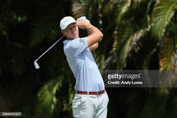 Matti Schmid of Germany plays his shot from the fourth tee during the first round of the Puerto Rico Open at Grand Reserve Golf Club on March 07,...