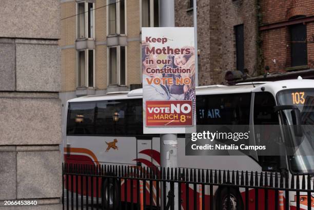 No campaign poster on the streets as the Bus Éireann passes in the background on March 7, 2024 in Dublin, Ireland. On March 8, Ireland holds two...