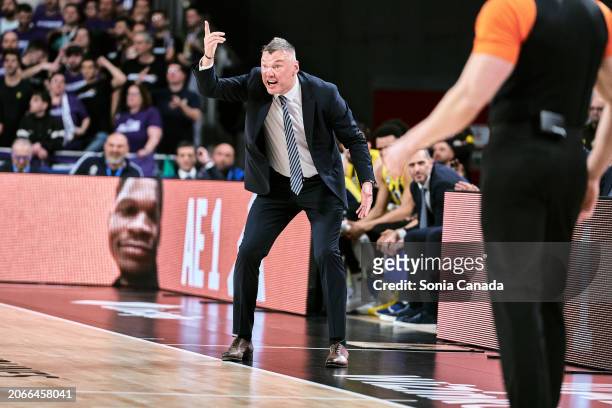 Sarunas Jasikevicius, coach of Fenerbahce Beko Istanbul reacts during the Turkish Airlines EuroLeague Regular Season Round 28 match between Real...