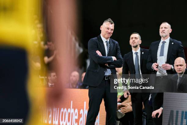 Sarunas Jasikevicius, coach of Fenerbahce Beko Istanbul reacts during the Turkish Airlines EuroLeague Regular Season Round 28 match between Real...