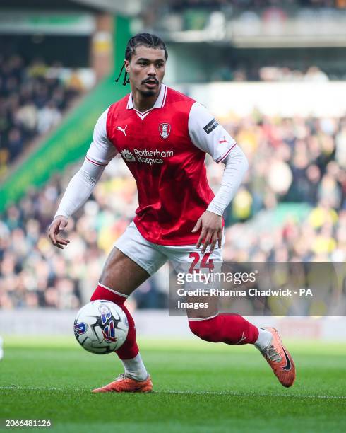 Rotherham United's Cameron Humphreys during the Sky Bet Championship match at Carrow Road, Norwich. Picture date: Saturday March 9, 2024.