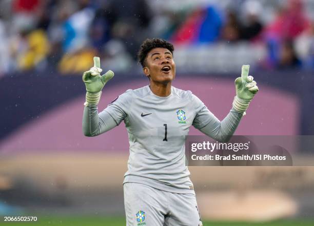 Luciana of Brazil celebrates a goal during a 2024 Concacaf W Gold Cup semifinal match between Mexico and Brazil at Snapdragon Stadium on March 6,...