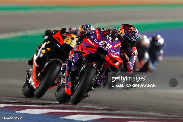 Prima Pramac Racing Spanish rider Jorge Martin steers his bike during the Qatar MotoGP Grand Prix at the Lusail International Circuit in Lusail,...