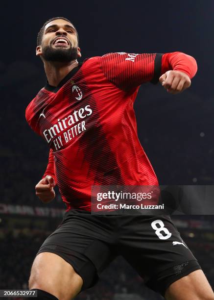 Ruben Loftus-Cheek of AC Milan celebrates scoring his team's third goal during the UEFA Europa League 2023/24 round of 16 first leg match between AC...
