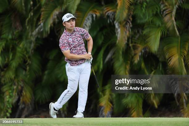 Taiga Semikawa of Japan plays his shot from the fourth tee during the first round of the Puerto Rico Open at Grand Reserve Golf Club on March 07,...