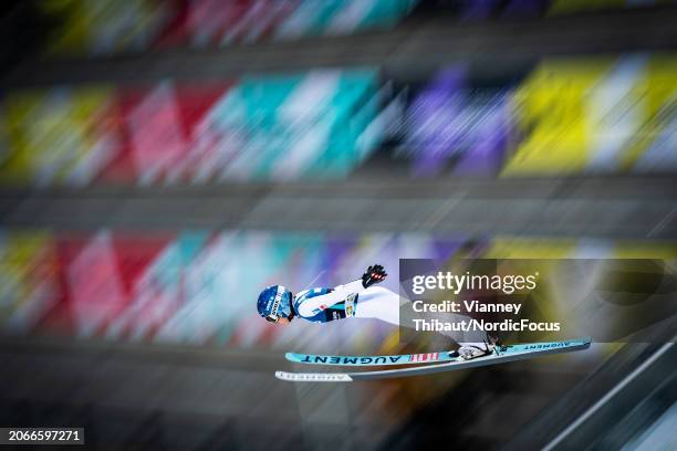 Eva Pinkelnig of Austria takes third place during the FIS World Cup Ski Jumping Women Individual HS134 on March 10, 2024 in Oslo, Norway.